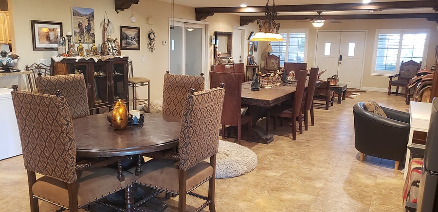Main Home, 2 of three Dining tables.. 5 bedroom home, 3 baths, rents for $6000/ mo. 