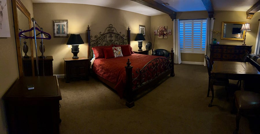 Casita king sized bedroom #1 with 65 internet TV, small frig,  coffee, microwave, and office desk. $1600/ mo. 