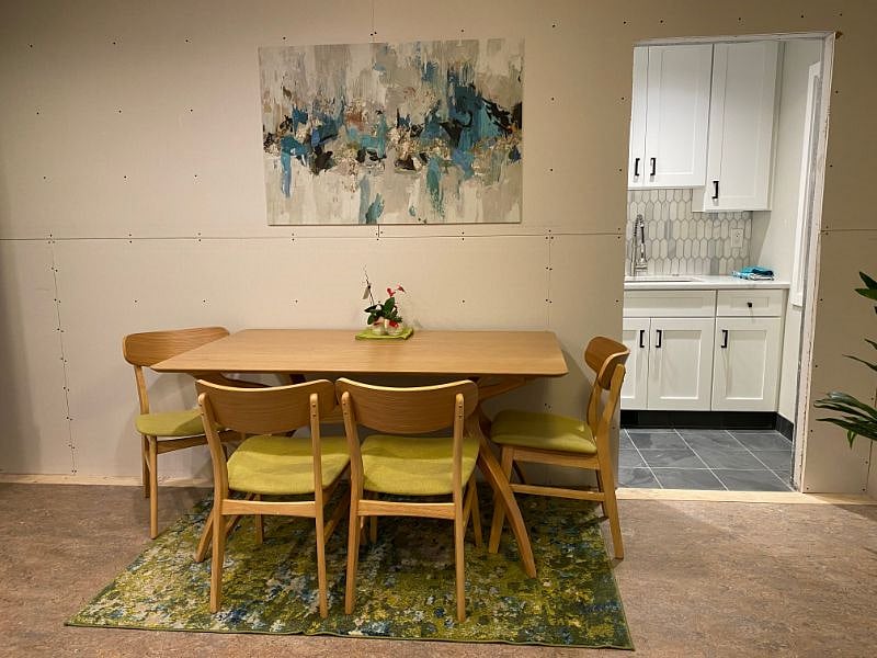The dining area in the kitchen. Note the sheetrock walls. It isn't finished but it is very comfortable.