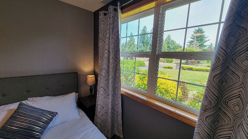 Beautiful view from the room, along with room-darkening shades!