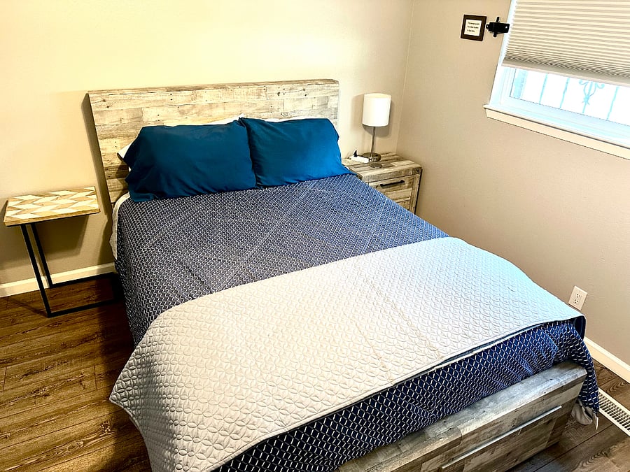 Bedroom #2 with queen bedroom, nightstands, dresser and smart tv