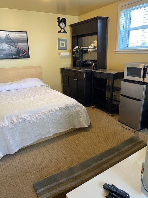 Comfortable double bed and kitchenette