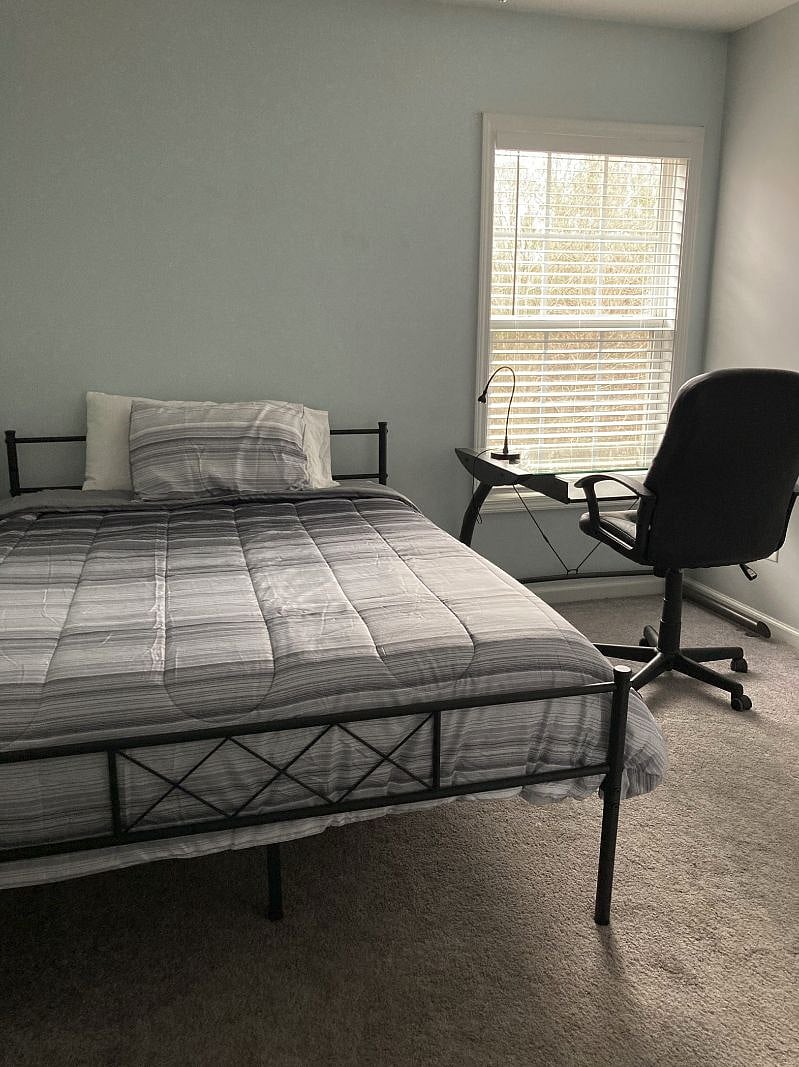 Blue bedroom-full bed.