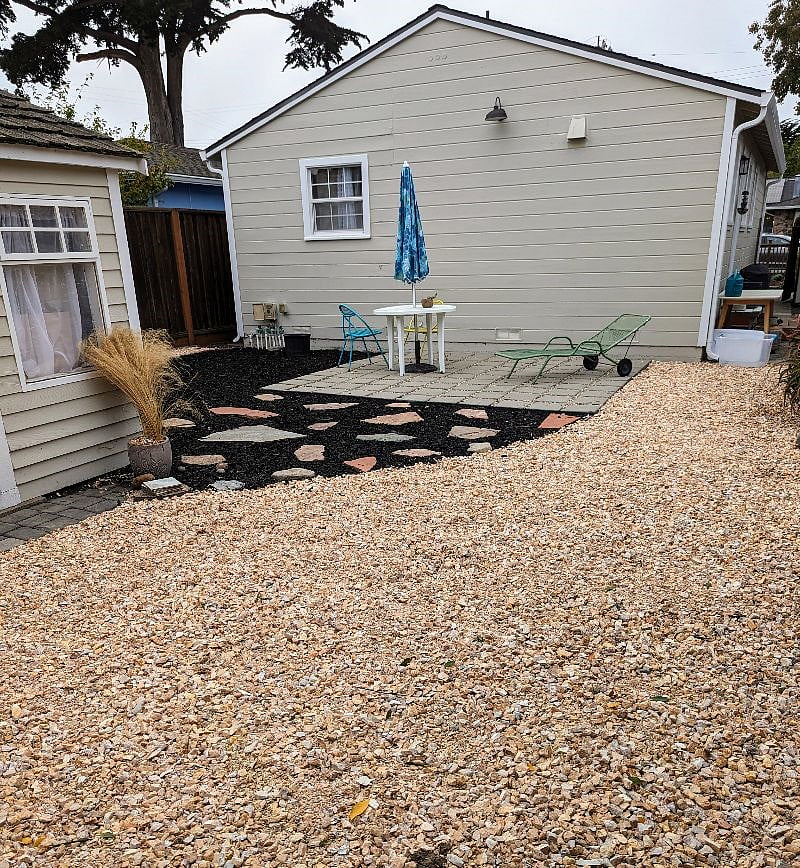 Back yard is low maintenance. Shed is not included with rent, but could be discussed as it's electrified and finished. Previous uses, office, art studio,.