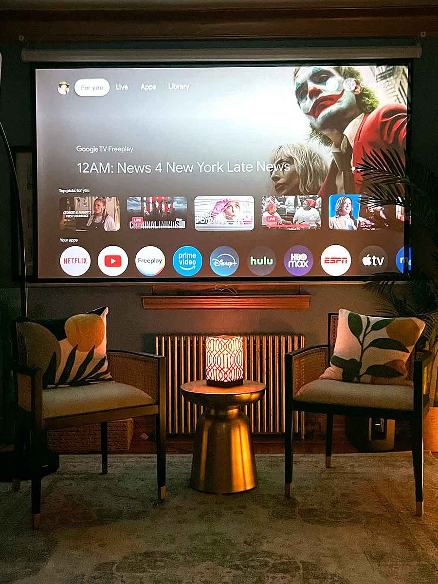 100 inch projector screen with access to many streaming services