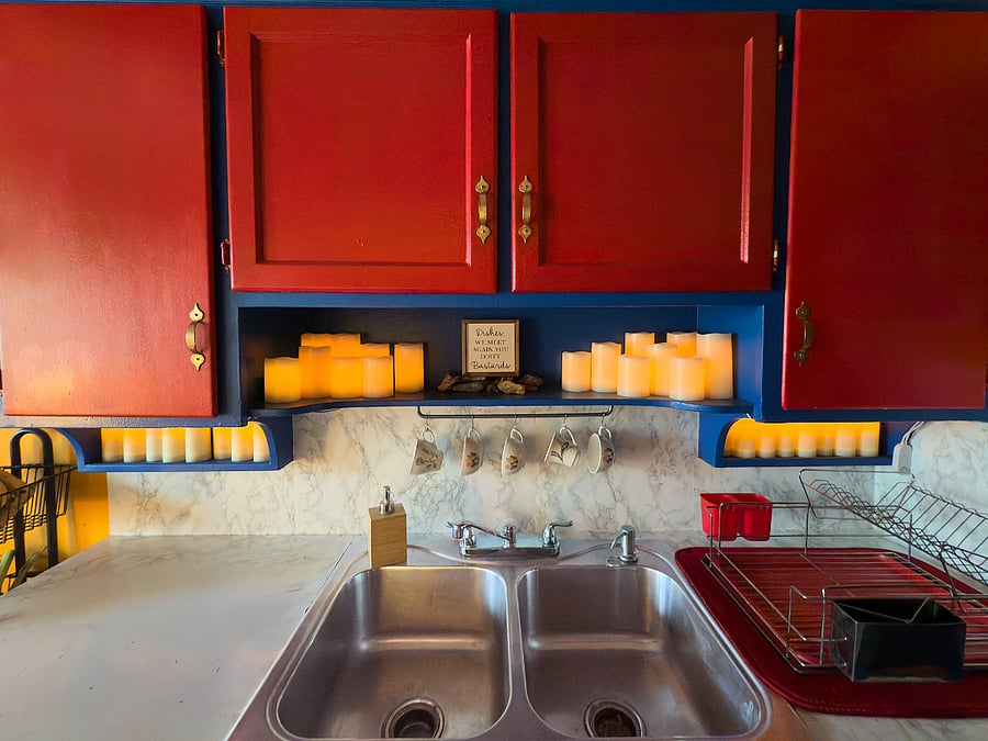 View of kitchen sink & cabinets