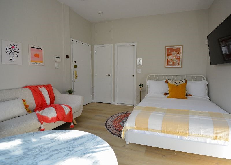 This is another medium sized studio with the kitchen tucked away from the living space.