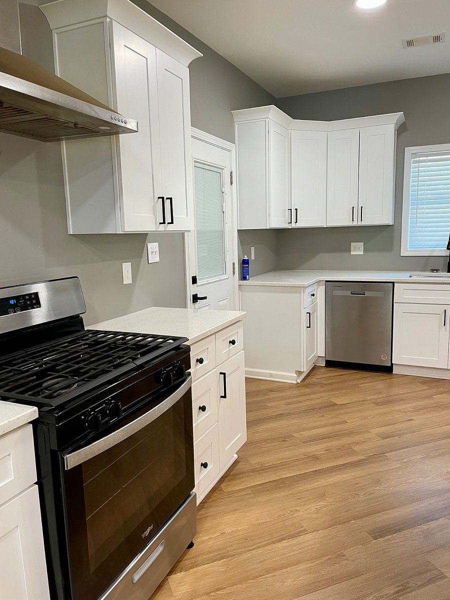 Kitchen leads out into garage 