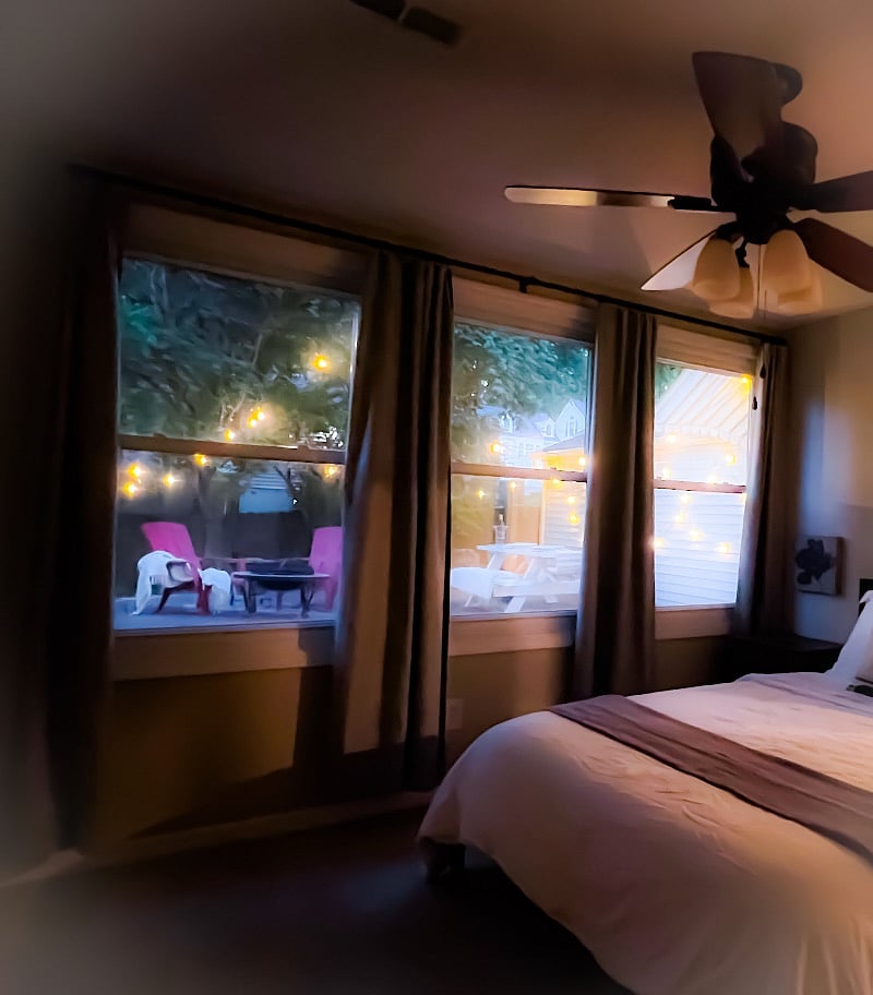 Cozy view of the patio from primary bedroom suite