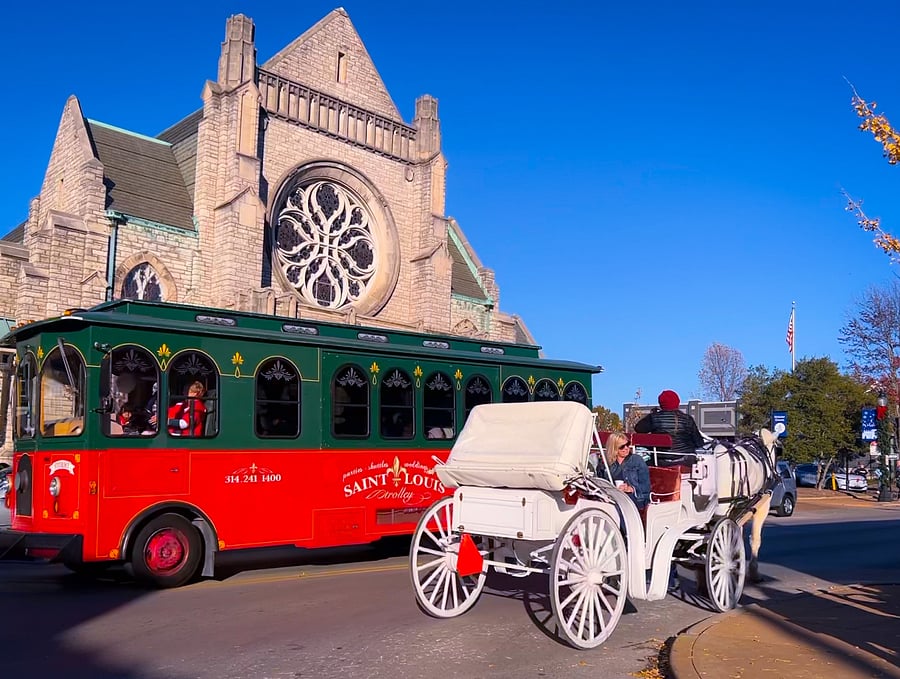 Holiday festival in downtown Webster with free trolleys and horse carriage rides