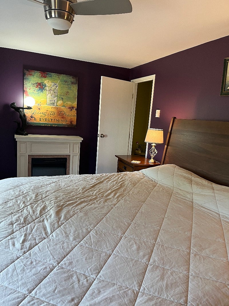 electric fireplace in master bedroom