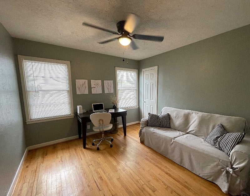 Guest bedroom with writing desk and queen sleeper sofa or see it with queen bed.