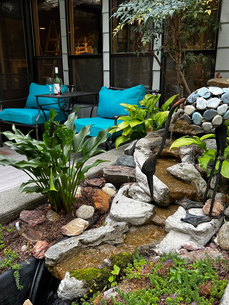 Tranquil fountain and sitting area