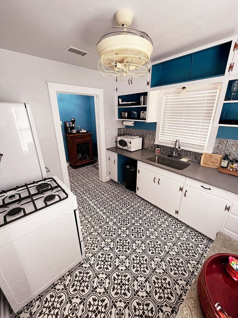 Kitchen fully stocked with dishes, silverware and cook ware for 6  guests 