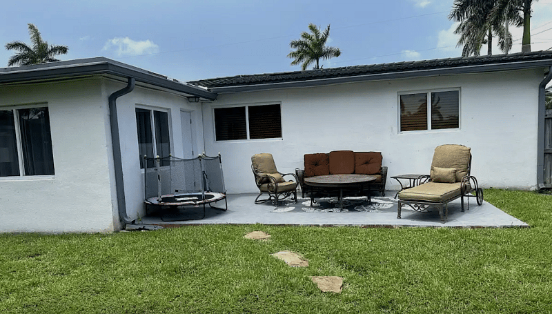 medium size fenced back yard.