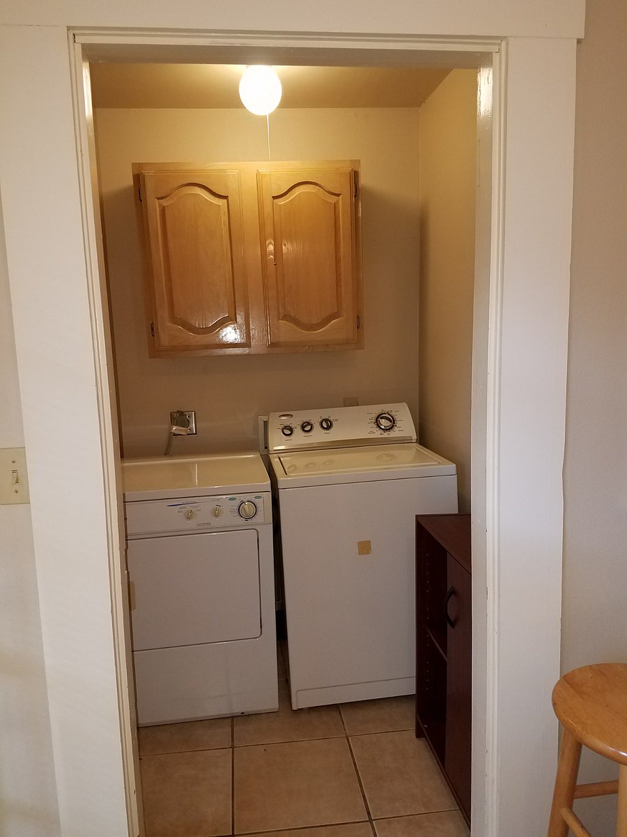 full sized washer and gas dryer, storage