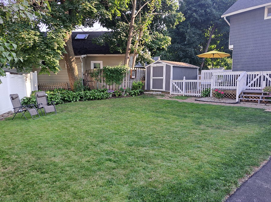 Nice grass area with gardens