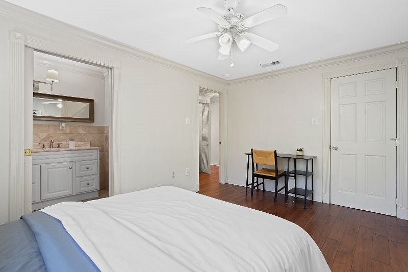 Master suite bathroom and walk-in closet. 
