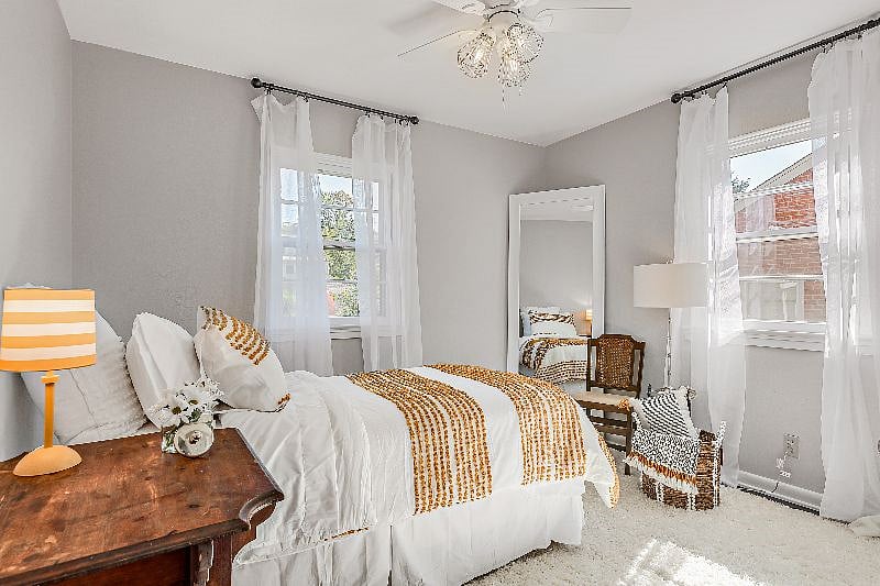 Upper Level Guest Bedroom with Twin Bed and Darkening Drapes