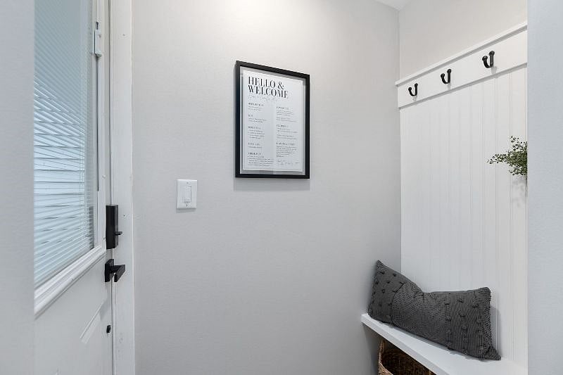 Cute mudroom for shoes, hats, coats, and keys!