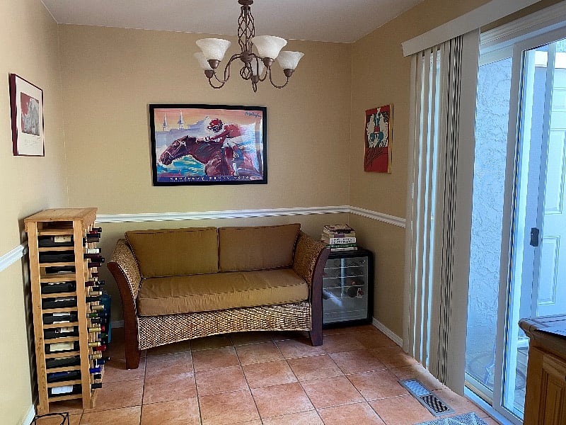 Sitting area in kitchen with wine refrigerator