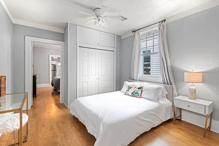 Bedroom 1 w/ Queen Bed and standard closet