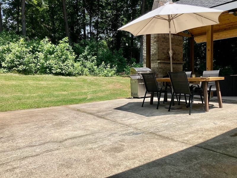 Porch view to shared outdoor dining space