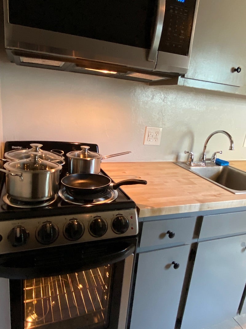Stovetop and butcher block countertop 