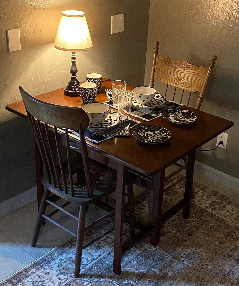 Desk opens up to a dining table