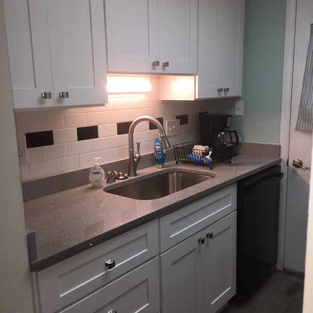 Remodeled Kitchen with Quartz counter tops and soft close cabinets and drawers.