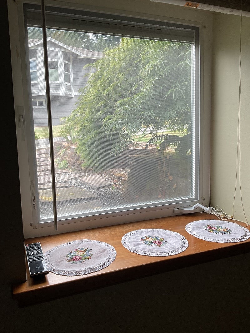 Looking outside the large bedroom window