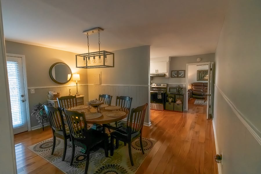 Dining area view into kitchen