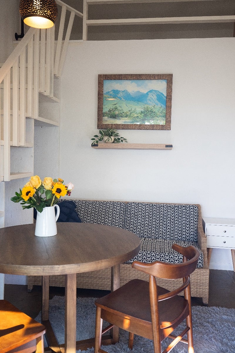 Dining table with living room sofa sleeper couch