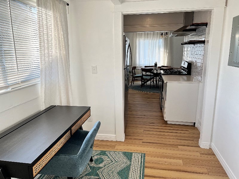 Office area next to galley kitchen.
