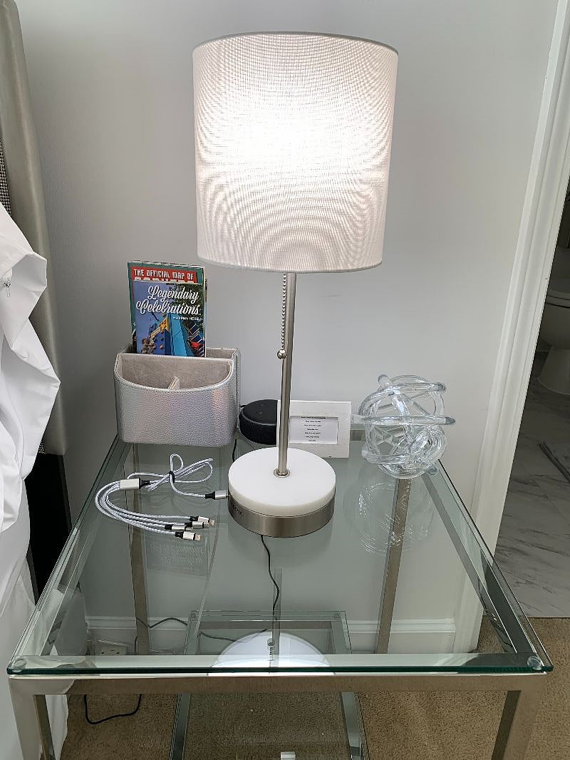 Lamp, Alexa, Multi phone Charging Cable, remote holder, map and attractions of places to go in Conyers and Atlanta