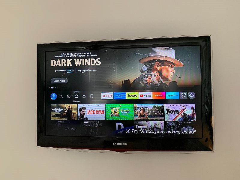 Swivel wall mount Smart TV with free streaming service ie Netfix,  Hulu, HBO Max, Prime , Peacock, Tubi, and more