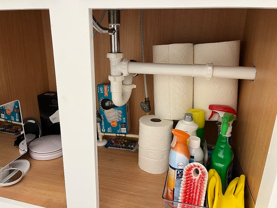 Extra toilet tissue, paper towels, cleaning supplies and light bulbs