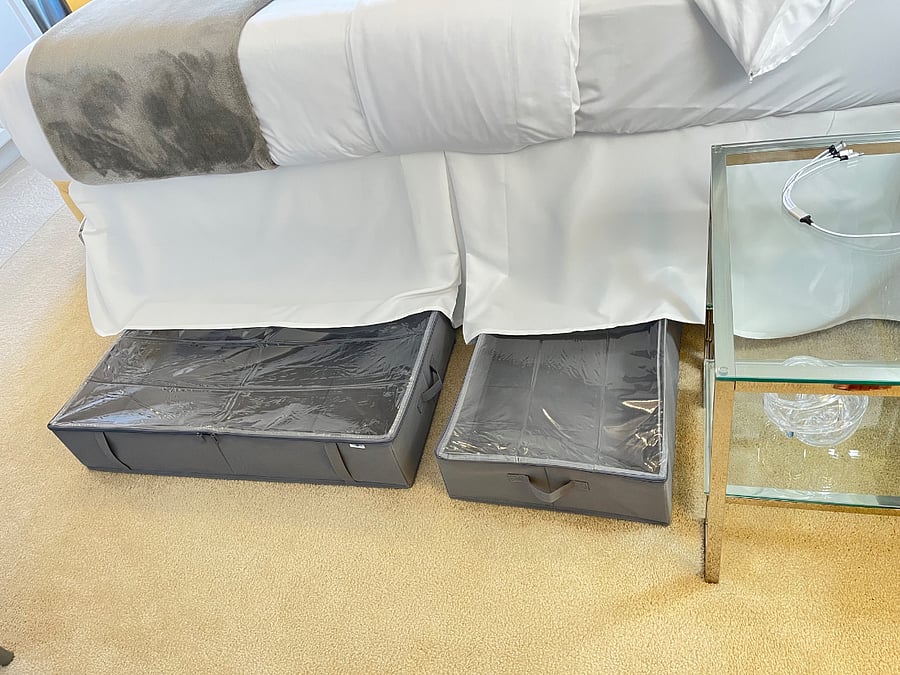 Extra storage under bed. More storage on other side of bed for shoes, bags etc