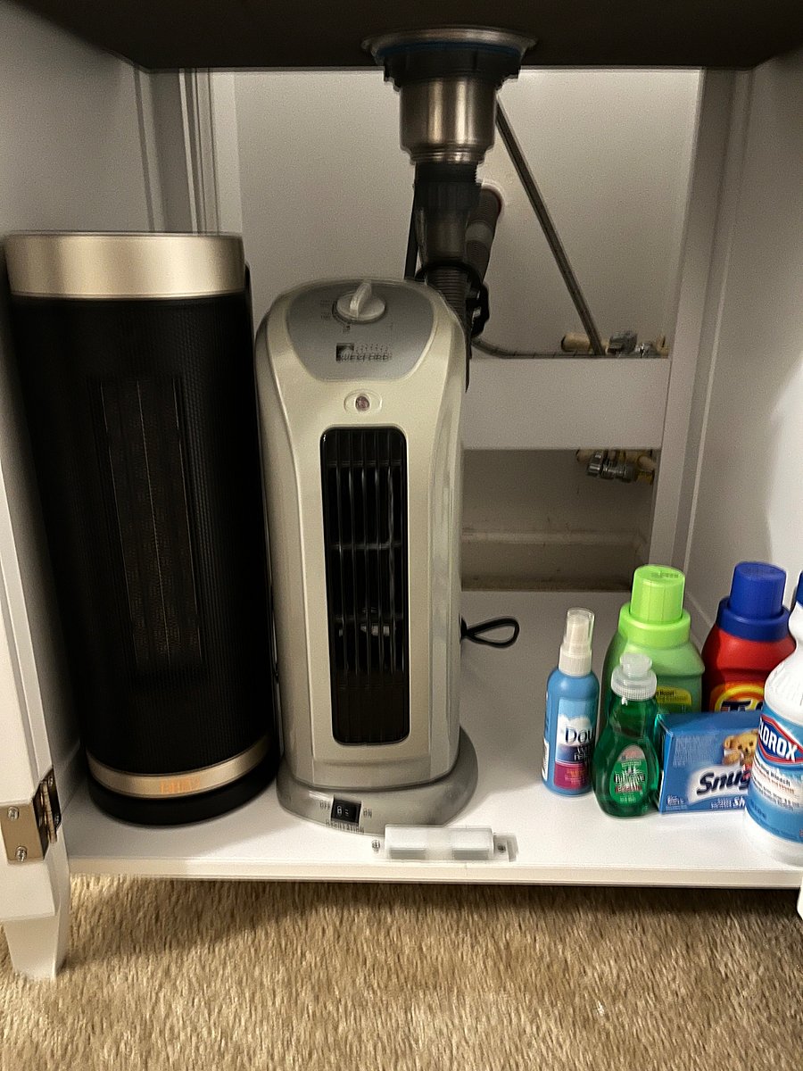 Complimentary Starter laundry supplies that inclued detergent, liquid bleach, and fabric softner sheets.  Portable fan and heater. Extra cabinet storage space