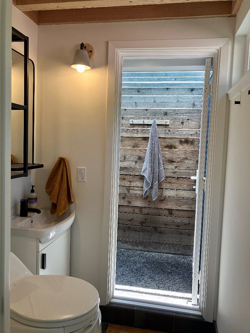 View of back wall on indoor outdoor shower