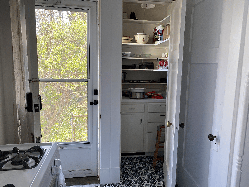 Kitchen backdoor and walk in pantry.