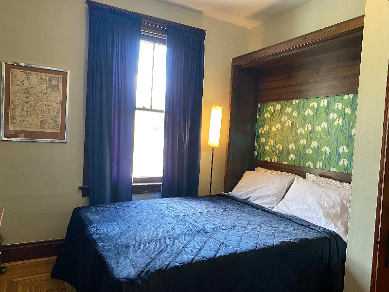 Bedroom 2: Queen-size Murphy bed down. Memory foam mattress. Room darkening curtains. Quality linens. Hypo allergenic and/or down bedding available.