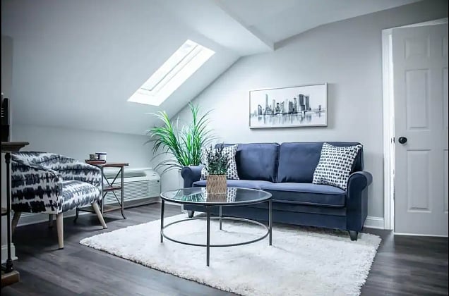 Relax in our cozy living room while enjoying your choice of a cup of coffee, tea, or hot chocolate-we've got a great selection!