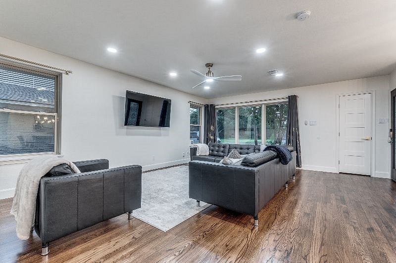 Living Room, Leather Couch, LG 65-Inch Class 4K Smart TV, AI-Powered 4K, Cloud Gaming,