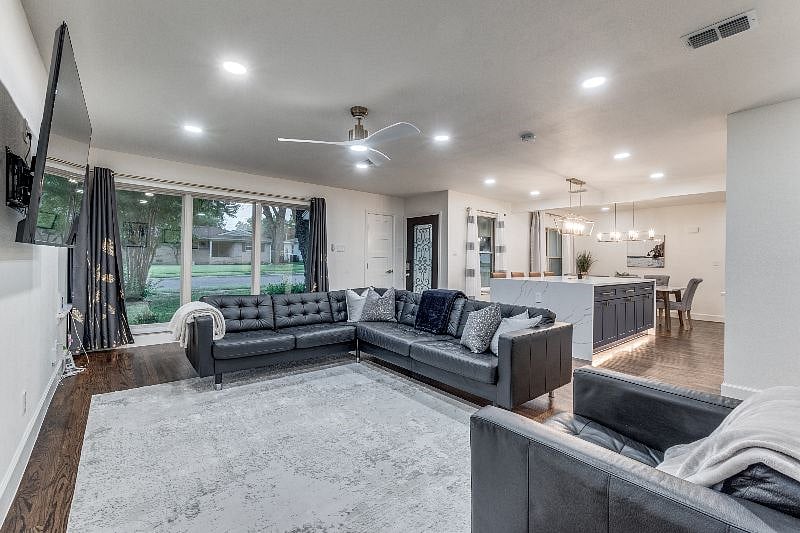 Living Room, Leather Couch, LG 65-Inch Class 4K Smart TV, AI-Powered 4K, Cloud Gaming,