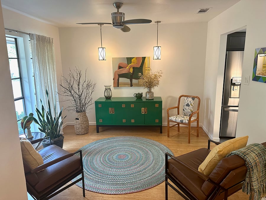 The 'lounge' encourages relaxation and offers front yard view