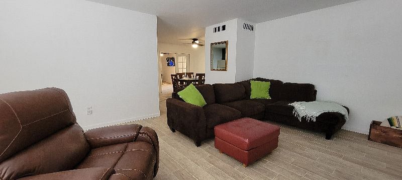 View from the Living Room through the Dining Area to the Second Living Room/Office Space