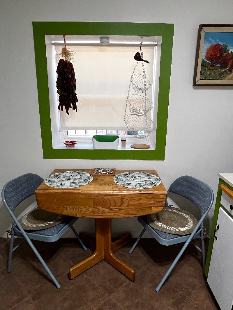 Kitchen/dining area is a good place for a meal or morning coffee, phone call