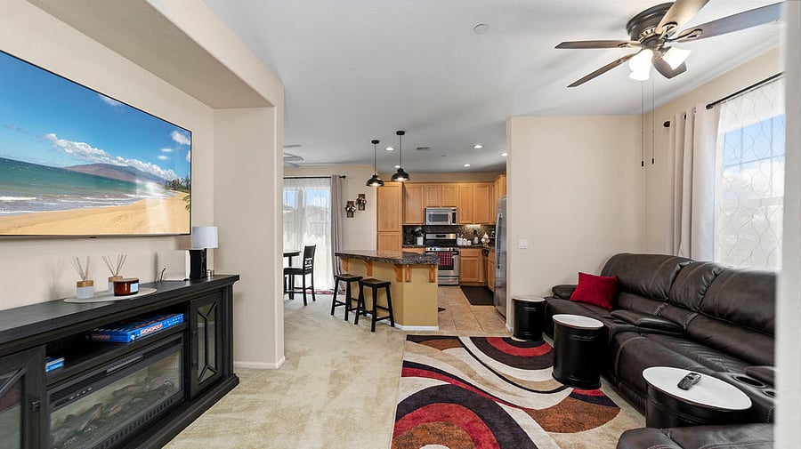 Electric Fireplace with remote control (heat or flame only) and Smart TV.