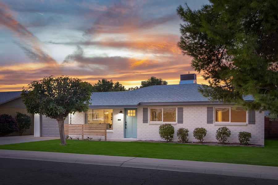 Front of Home - (now with modern, desert landscaping) 1-car garage parking, large driveway, free street parking, well-lit. Keyless entry.